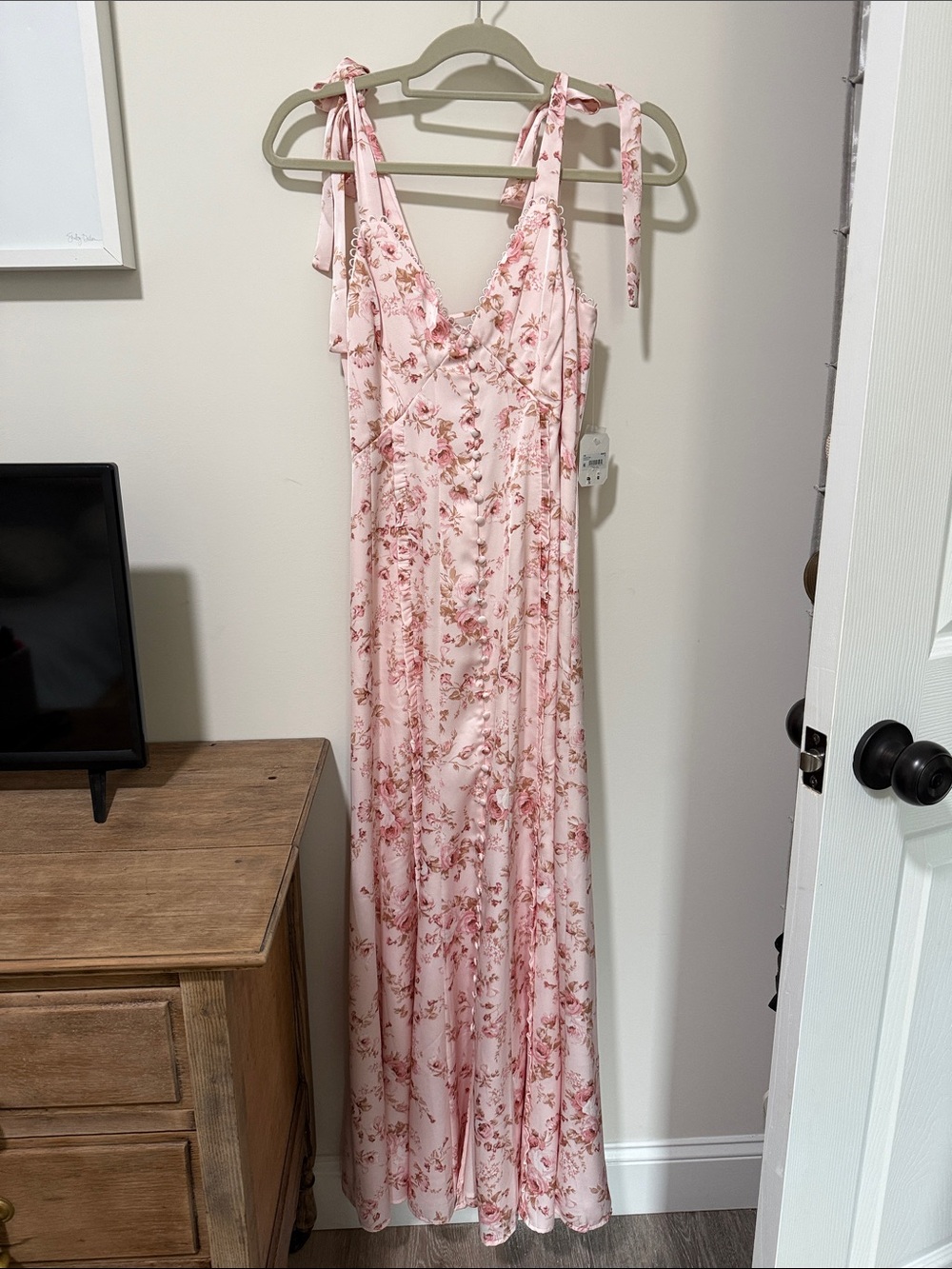 Altar'd State Pink Floral Tie-Shoulder Maxi Dress